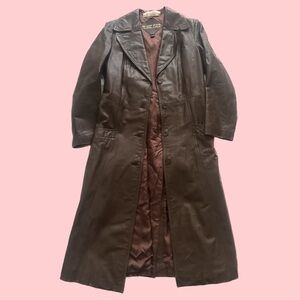 90s Minimalism Brown Leather Coat
